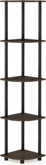 Furinno Turn-N-Tube 5 Tier Corner Display Rack Multipurpose Shelving Unit, 1-Pack, Dark Brown Grain/Black