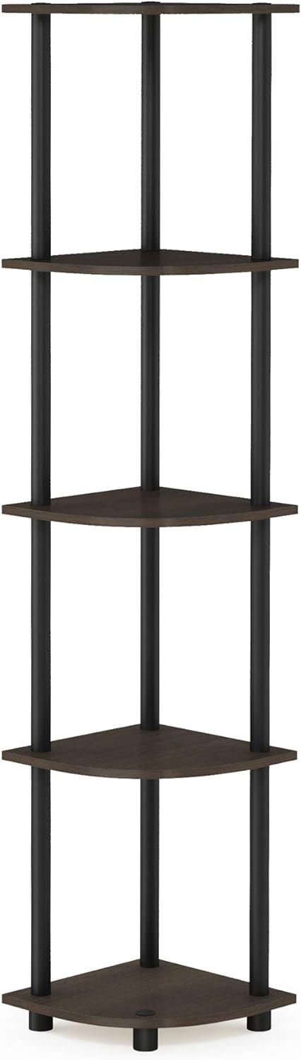 Furinno Turn-N-Tube 5 Tier Corner Display Rack Multipurpose Shelving Unit, 1-Pack, Dark Brown Grain/Black