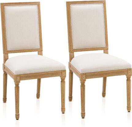 Furniliving French Country Dining Chairs Set of 2, Upholstered Dining Room Chairs with Back Farmhouse Kitchen Chairs for Living Room, Kitchen, Restaurant (Beige-Square)