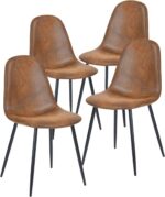 FurnitureR Dining Chairs Set of 4, Comfy Fabric Suede Side Seating Kitchen Chairs Easy Assembly for Living Room Bedroom Guest Room, Brown