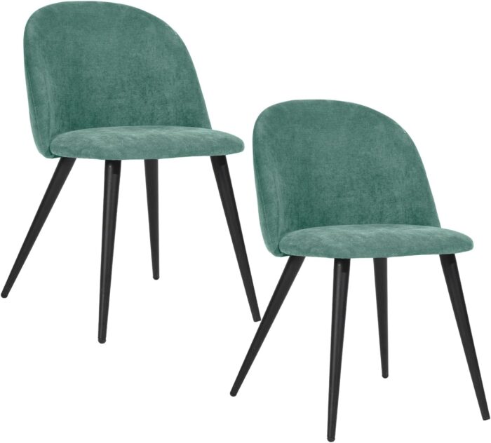 FurnitureR Upholstered Fabric Dining Chair Mid Back Armless with Wood Legs for Home Kitchen Bedroom Living Room, Set of 2, Green