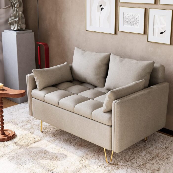 GAOMON 44”W Faux Leather Sofa, Couch with Heavy Duty Frame and Comfortable Cushion - Great for Living Room or Office Space in Beige