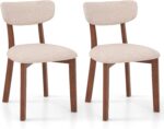 GOFLAME Dining Chairs Set of 2, Upholstered Mid-Back Kitchen Chairs with Solid Rubber Wood Frame, Curved Backrest & Padded Seat Cushion, Modern Armless Side Chairs for Dining Room, Beige