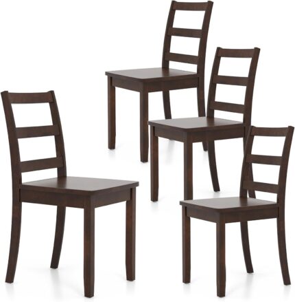 GOFLAME Dining Chairs Set of 4, Ladder Back Side Chairs with Solid Rubber Wood Legs & Non-Slip Food Pads, 2-Pack Space-Saving Armless Dining Chairs for Dining Room, Living Room, Restaurant, Brown