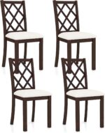 GOFLAME Upholstered Dining Chairs Set of 4, Wood Kitchen Side Chairs with Inclined Backrest, Padded Seat & Rubber Wood Legs, Armless Dinette Chairs for Dining Room, Restaurant, Cherry Brown