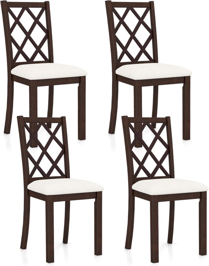 GOFLAME Upholstered Dining Chairs Set of 4, Wood Kitchen Side Chairs with Inclined Backrest, Padded Seat & Rubber Wood Legs, Armless Dinette Chairs for Dining Room, Restaurant, Cherry Brown