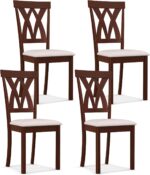 GOFLAME Wood Dining Chairs Set of 4, Upholstered Kitchen Side Chairs with Padded Seat, Rubber Wood Frame, Elegant Hollowed Backrest, Armless Dinette Chairs for Dining Room, Living Room