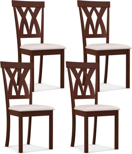 GOFLAME Wood Dining Chairs Set of 4, Upholstered Kitchen Side Chairs with Padded Seat, Rubber Wood Frame, Elegant Hollowed Backrest, Armless Dinette Chairs for Dining Room, Living Room