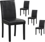 Giantex Dining Chairs Set of 4, Upholstered PU Leather Kitchen Chairs w/Solid Wood Frame, Padded Seat & Backrest, Mid Century Armless Kitchen Side Chairs for Dining Room, Restaurant, Black