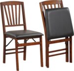 Giantex Folding Dining Chairs Set of 2, Foldable Wood Kitchen Chairs with Padded Seat, Solid Wood Frame, Max Load 400 Lbs, No Assembly Easy to Store Wooden Dining Chairs for Apartment, Small Space