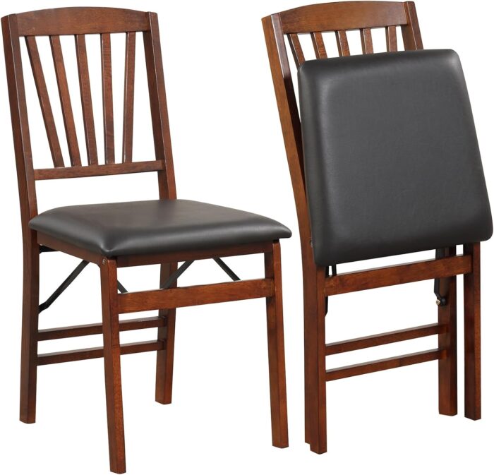 Giantex Folding Dining Chairs Set of 2, Foldable Wood Kitchen Chairs with Padded Seat, Solid Wood Frame, Max Load 400 Lbs, No Assembly Easy to Store Wooden Dining Chairs for Apartment, Small Space