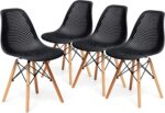 Giantex Set of 4 Modern Dining Chairs, Outdoor Indoor Shell PP Lounge Side Chairs with Mesh Design, Beech Wood Legs, Tulip Leisure Chairs, DSW Dining Chairs for Kitchen, Dining Room, Black