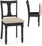 Giantex Wood Dining Chairs Set of 2, Farmhouse Dining Room Chair with Cushion Seat, Armless Wooden Dining Side Chairs with Solid Acacia Wood Frame, Max Load 350 Lbs, Upholstered Kitchen Chair, Black