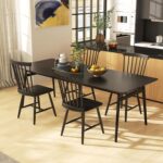 Giantex Wood Dining Chairs Set of 2, Solid Wood Windsor Dining Chair with Wide Seat, Max Load 400 Lbs, Country Wooden Slat Back Dining Room Chairs, Farmhouse Spindle Dining Chairs, Black