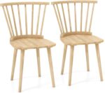 Giantex Wood Dining Chairs Set of 2, Windsor Dining Chairs, American Country Kitchen Chairs w/Rubber Wood Frame & High Spindle Back, Farmhouse Armless Side Chairs for Home Living Room, Natural