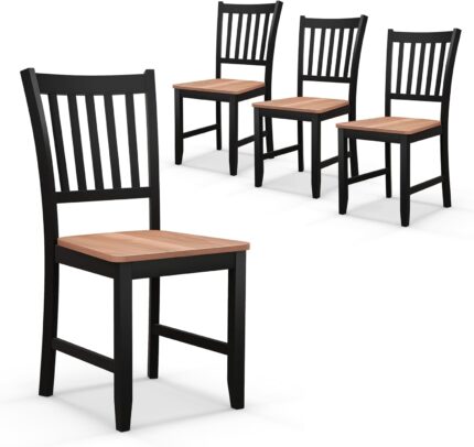 Giantex Wooden Dining Chairs Set of 4 , Farmhouse Kitchen Chair with Rubber Wood Legs, Easy to Assemble Armless Dining Side Chairs, Dining Room Chairs, Black