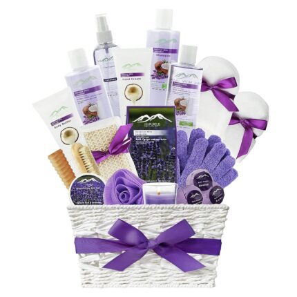 Gift Baskets for Women - Bath & Body Gift Set. Lavender Bath Sets for Mother & Wife with Organic Ingredients Sulfate Free! Best Lavender Gift Set Bubble Bath Basket!