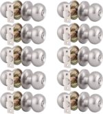 Gobrico 10 Pack Round Door Knobs Bed and Bath Handles Levers,Keyless Interior Privacy Door Locks Locksets,Satin Nickel Finished,Universal for Right Left-Handed Doors