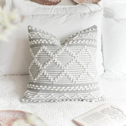 Gray White Decorative Throw Pillow Cover 22X22, Boho Accent Pillow for Couch, Square Modern Farmhouse Pillowcase for Living Room Couch Sofa Cushion Home Décor (Pack of 1)