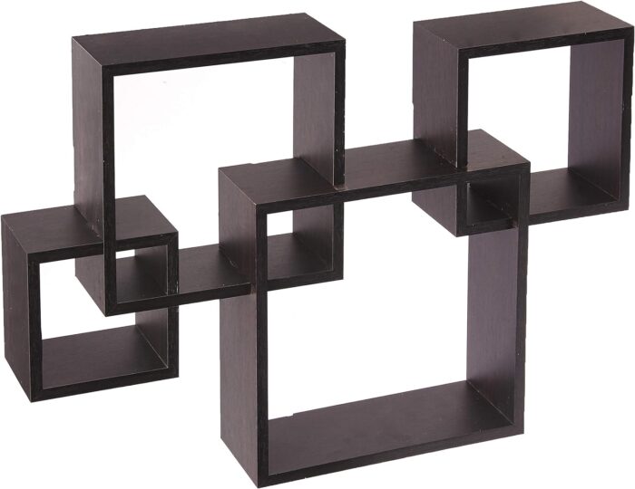 Greenco 4 Cube Intersecting, Easy-to-Assemble Floating Wall Mount Shelves for Bedrooms and Living Rooms - Wall Shelves for Living Room - Wall Mounted Shelves - Espresso Finish