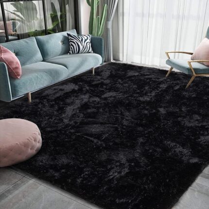 HOMORE Rugs for Living Room 5x8 Black Fluffy Area Rug Modern Shag Rugs for Bedroom, Super Soft and Comfy Carpet, Cute Carpets for Kids Nursery Boys Girls Room Decor