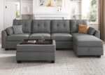 HONABY Sectional Couch with Storage Ottoman, L Shape Sectional Sofa with Chaise, Reversible Sectional Sofa Couch for Small Space, Dark Grey