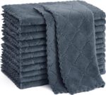 Homaxy 12 Pack Kitchen Dish Cloths (10 x 10 Inches, Dark Grey), Super Soft and Absorbent Coral Velvet Dish Towels, Nonstick Oil Fast Drying Microfiber Cleaning Cloth, Lint Free Household Dishcloths