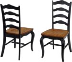 Home Styles French Countryside Oak and Black Pair of Dining Chairs with Distressed Oak Contoured Seat, Rubbed Black Finish, and French Leg Design