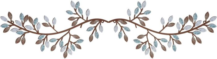 Hotop 2 Pieces Metal Tree Leaf Wall Decor Vine Olive Branch Leaf Wall Art Wrought Iron Scroll Sculptures Above the Bed, Living Room, Outdoor Decoration (Vibrant Color,Classic Style)