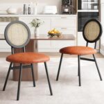 IDEALHOUSE Dining Chairs Set of 2, Rattan Kitchen Chairs with Thicken Upholstered, Modern Dining Room Chairs Set of 2, Space Saving Dining Chairs with Metal Legs for Living Room