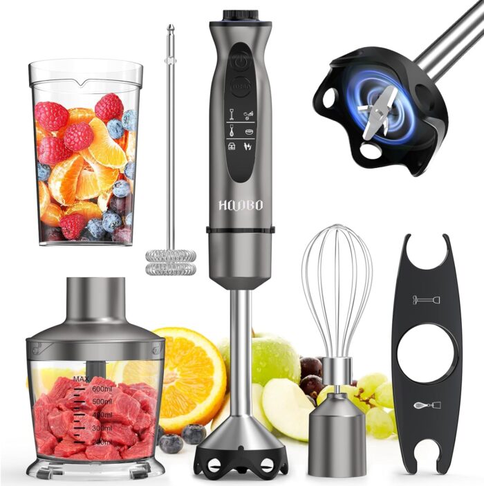 Immersion Blender Handheld 1000W Powerful Scratch Resistant Hand Blenders for Kitchen, Stick Blender Immersion 12 Speed and Turbo Mode, Low-Noise, Beaker Chopper Whisk Milk Frother