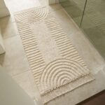 KIBAGA Boho Bath Mat Rug, 2x4.3 FT, Cream, Cotton, Hand Made, Machine Washable