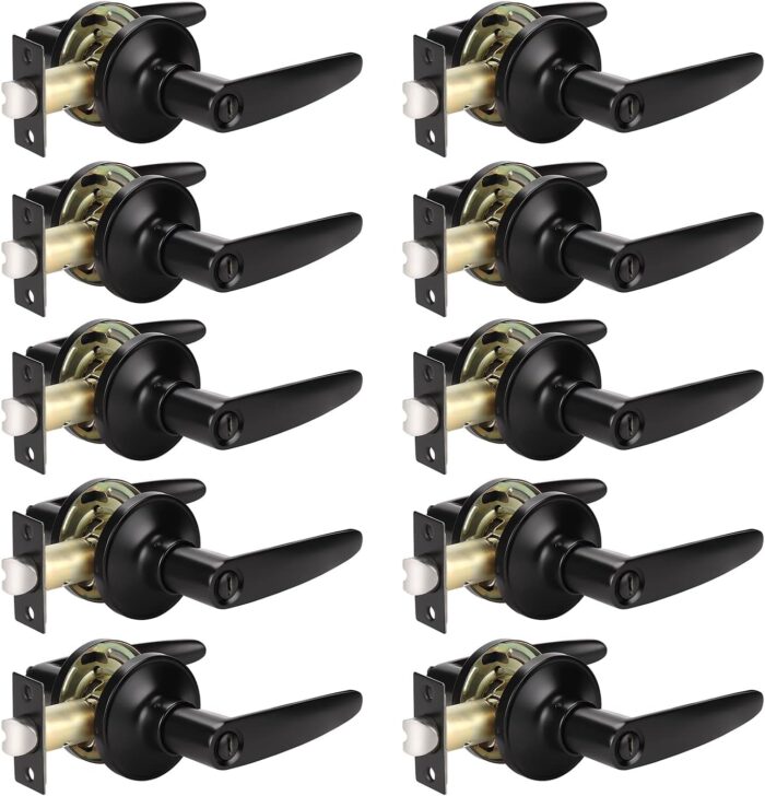 KNOBWELL 10 Pack Matte Black Door Handle Door Lever Set, Privacy Bed and Bath Leverset Lockset, Reversible for Right or Left Side Matte Black Finish