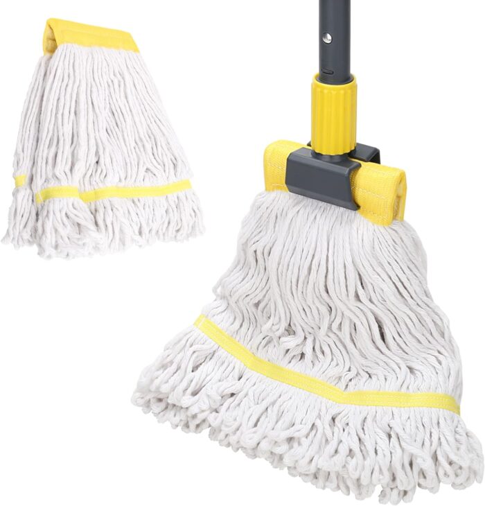 KeFanta Commercial Mop Heavy Duty Industrial Mop with Extra Replacement Mop Head,60" Long Handle Looped-End String Wet Cotton Mops for Floor Cleaning,Home,Kitchen,Office,Garage and Concrete/Tile Floor