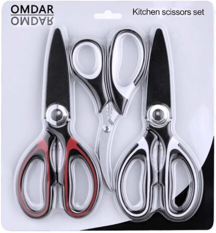 Kitchen Scissors 3 Pack - Lifetime Replacement Warranty - Heavy Duty Stainless Steel Cooking Shears for Cutting Meat, Food, Fish, Poultry Multipurpose Sharp Sissors for Dishwasher Safe