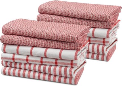 Kitchen Towels Set - Pack of 12 100% Cotton Dish Towels for Drying Dishes, 18”x 28”, Kitchen Hand Towels, Absorbent Tea Towels, Premium Dish Towels for Kitchen, Quick Drying - Christmas Red