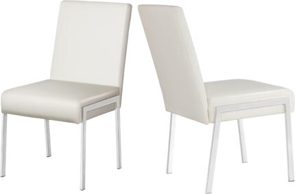 KithKasa Modern Faux Leather Upholstered Dining Chairs Set of 2, Armless White Accent Chairs with Chromed Metal Legs for Kitchen Dining Room