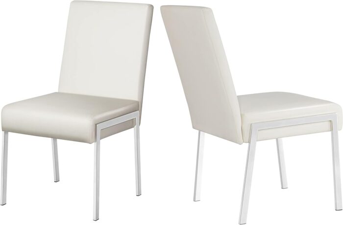 KithKasa Modern Faux Leather Upholstered Dining Chairs Set of 2, Armless White Accent Chairs with Chromed Metal Legs for Kitchen Dining Room