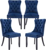 Kiztir Velvet Dining Chairs Set of 4, Upholstered Dining Chair with Nailhead Trim and Solid Wood Legs, Navy Luxury Wingback Dining Side Chair for Living Room, Bedroom, Kitchen