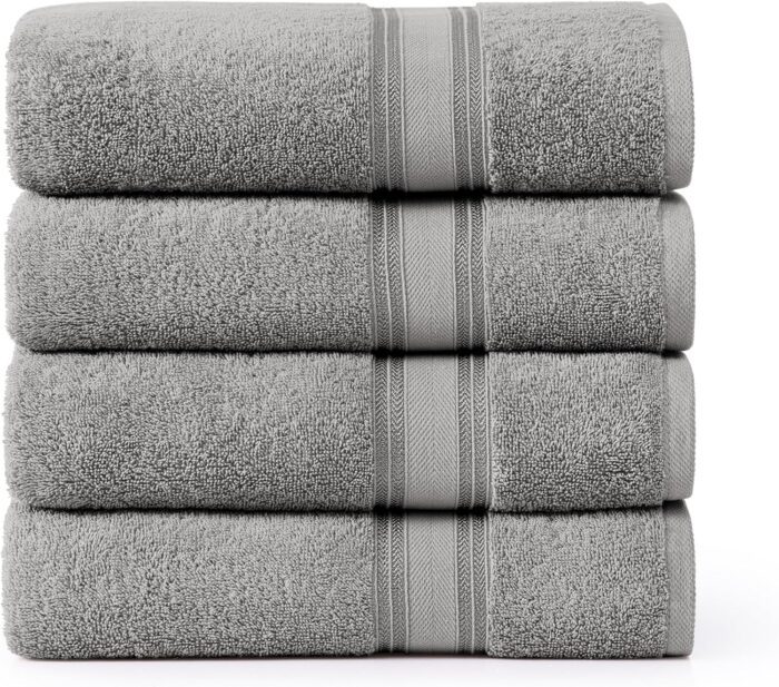 LANE LINEN Extra Large 100% Cotton Bath Sheets, 4 Piece Set, Quick Dry, Hotel Spa Quality Towels, 35 x 66 Inches, Space Grey