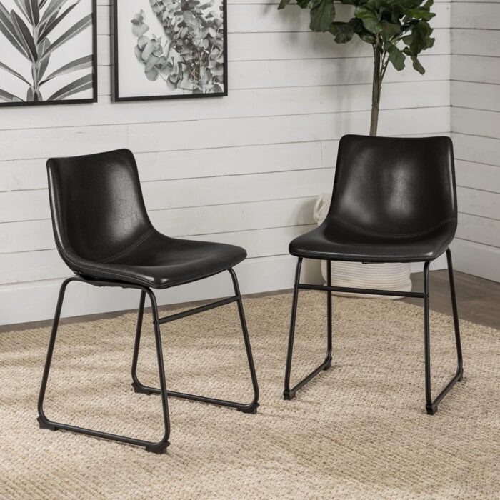 LEMBERI Faux Leather Dining Chairs Set of 2, 18 Inch Kitchen & Dining Room Chairs,Mid Century Modern Dining Chairs with Backrest and Metal Legs, Comfortable Upholstered Seat Chairs