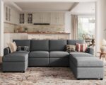 LINSY HOME Modular Sofa, Sectional Couch U Shaped Sofa Couch with Storage, Memory Foam, Modular Sectionals Sofa with Ottomans, 7 Seat Sofa with Chaise for Living Room, Dark Grey