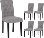 LSSBOUGHT Button-Tufted Upholstered Fabric Dining Chairs with Solid Wood Legs, Set of 4 (Gray)