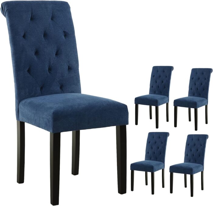 LSSBOUGHT Stylish Dining Room Chairs with Solid Wood Legs, Set of 4 (Blue)