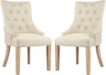 LSSPAID Dining Chairs Set of 2, Copper Nailhead Button Back Fabric Side Chair, Modern Fabric Leisure Padded Ring Chair, Mid-Century Solid Wood Upholstered Dining Chair, Beige