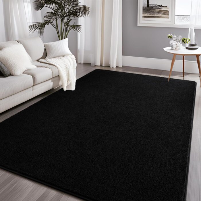 Large Modern Area Rugs for Bedroom Living Room, 5x7 Feet Black Rug, Thickened Memory-Foam Indoor Carpets, Minimalist Rug for Boys Girls, Soft, Non-Slip and Machine-Washable