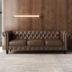 Leather Brown Sofa for Living Room Chesterfield 3 Seater Couch Sofa Comfortable Soft Sturdy Durable Furniture for Office Bedroom Apartment Hotel Place (03-Brown-80)