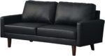 Leather Sofa Modern Couch with Wooden Legs for Living Room, Office - Black