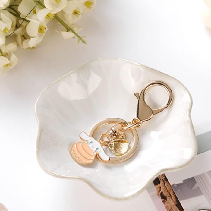 Lotus Leaf Shape Ring Holder Dish, Small Key Bowl, Ceramic Trinket Tray Jewelry Dish Organizing Necklace Earrings for Mom Friend Sister, White. All Jewelries Are NOT Included.