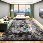 Luxury Fluffy Rug for Living Room, 5x7 Soft Thick Large Area Rug for Bedroom, Shaggy Throw Plush Fuzzy Rug for Dorm, Anti-Skid Carpet Nursery Rugs for Kids Room Home Decor, Tie-Dyed Dark Grey